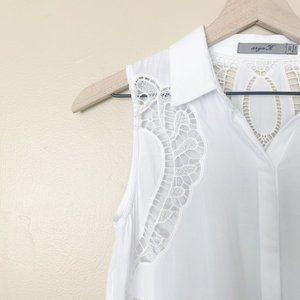 Aryn K Laser Cutout Sleeveless Blouse White XS